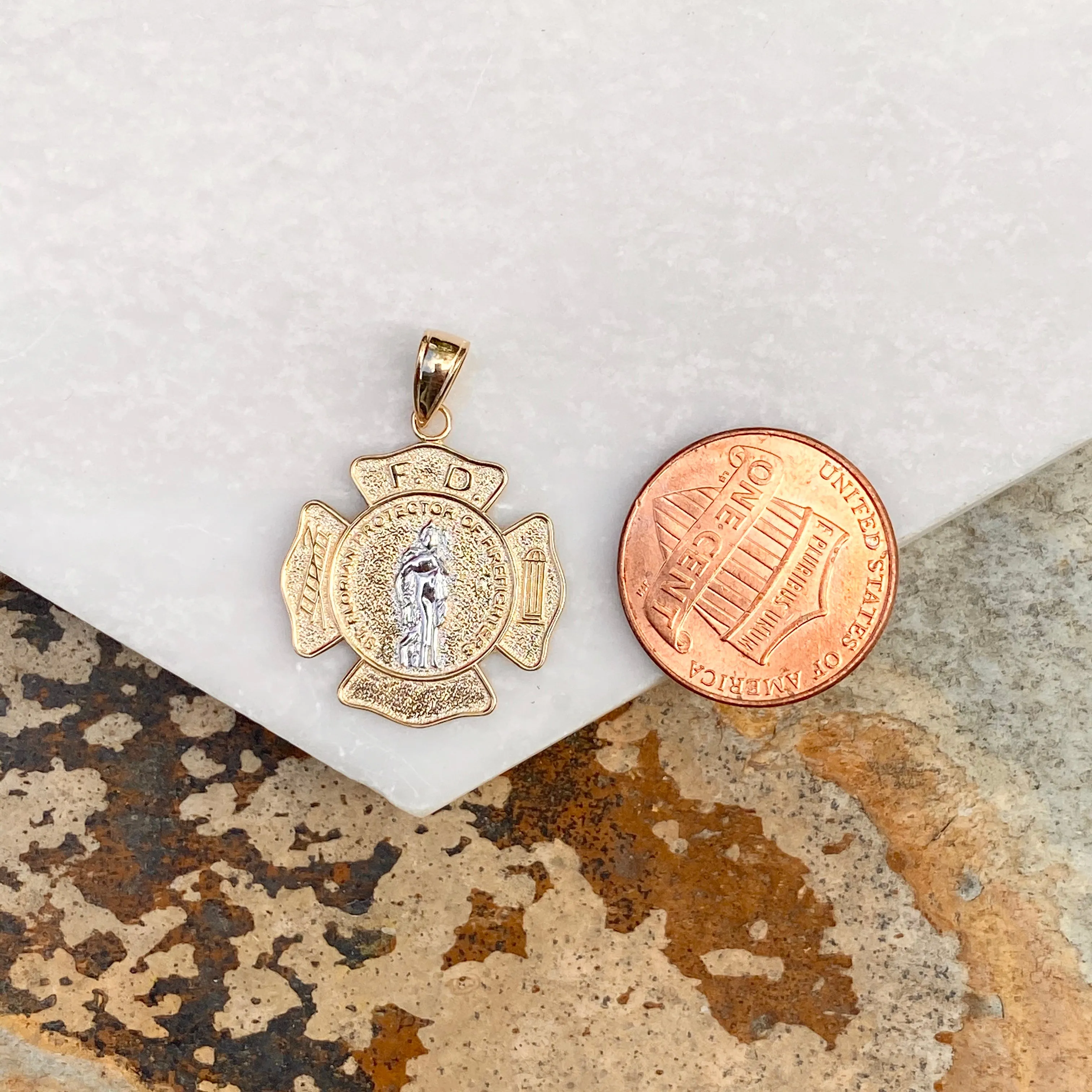 Two-Tone 14KT Yellow Gold   White Gold Saint Florian Pendant 22mm