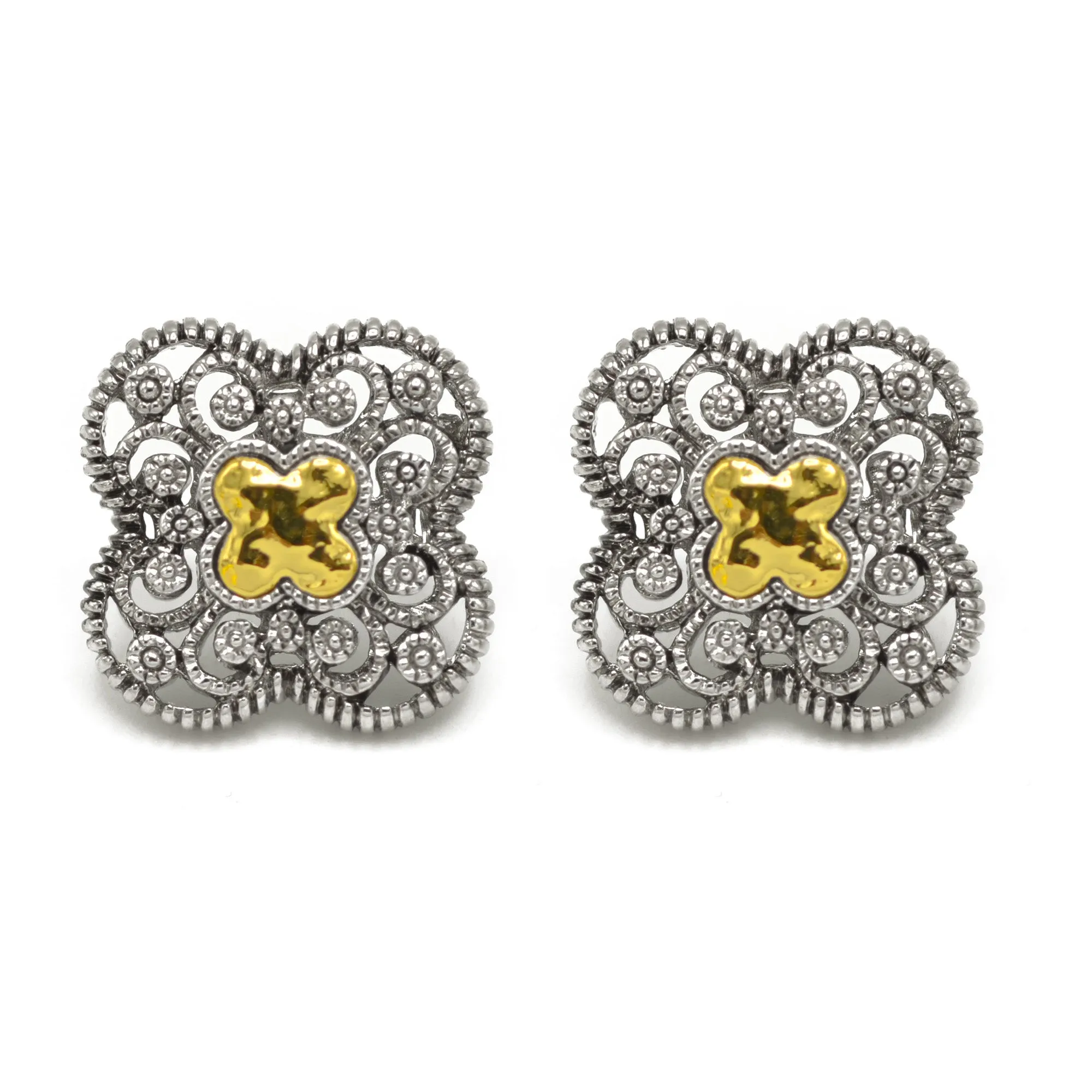 Two tone Filigree flower Earrings #23165ER-TT(EE8)