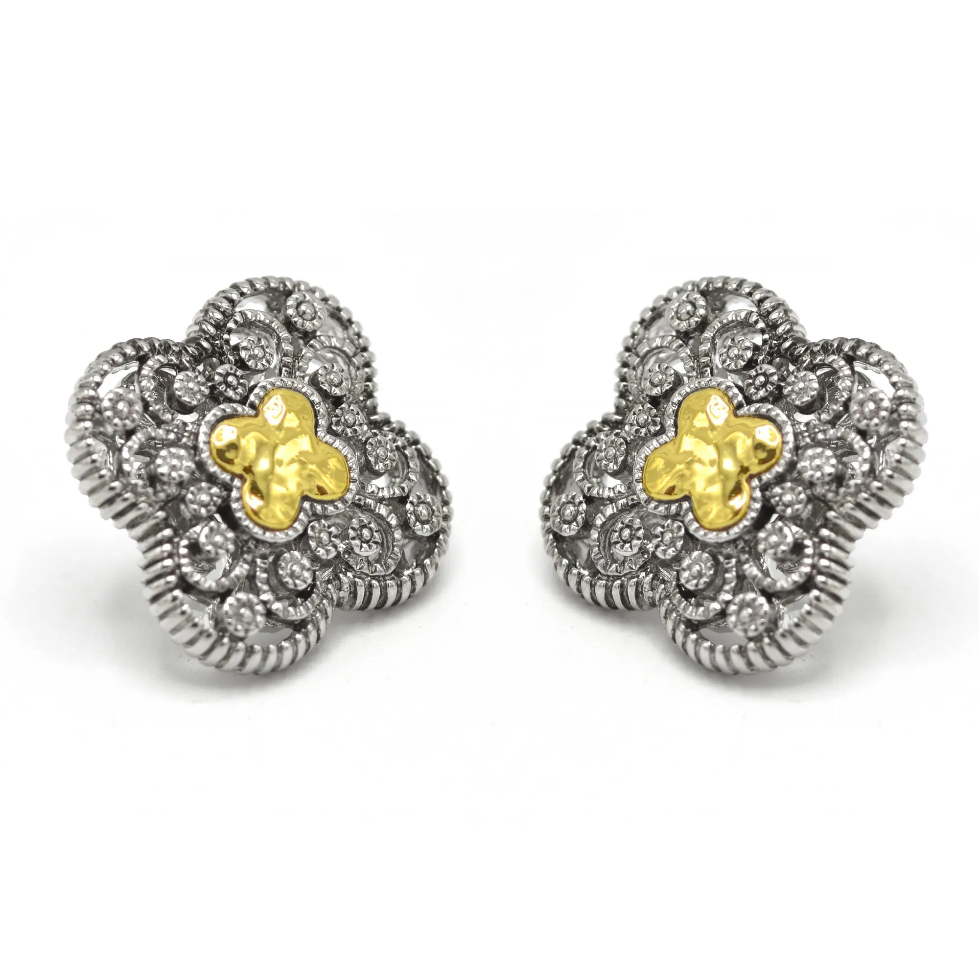 Two tone Filigree flower Earrings #23165ER-TT(EE8)