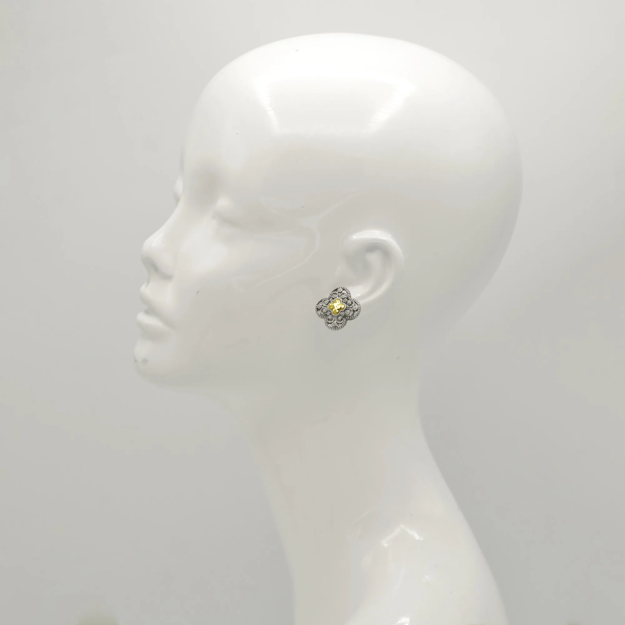 Two tone Filigree flower Earrings #23165ER-TT(EE8)