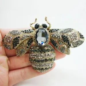 Unique Black Bee Brooch Rhinestone Crystal Insect Woman Brooches Pin