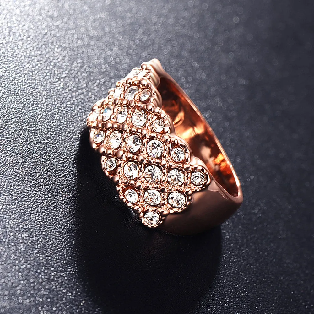 Unique Luxury Rose Gold Plating Engagement Wedding Rings With Austrian Crystals Charm Jewelry