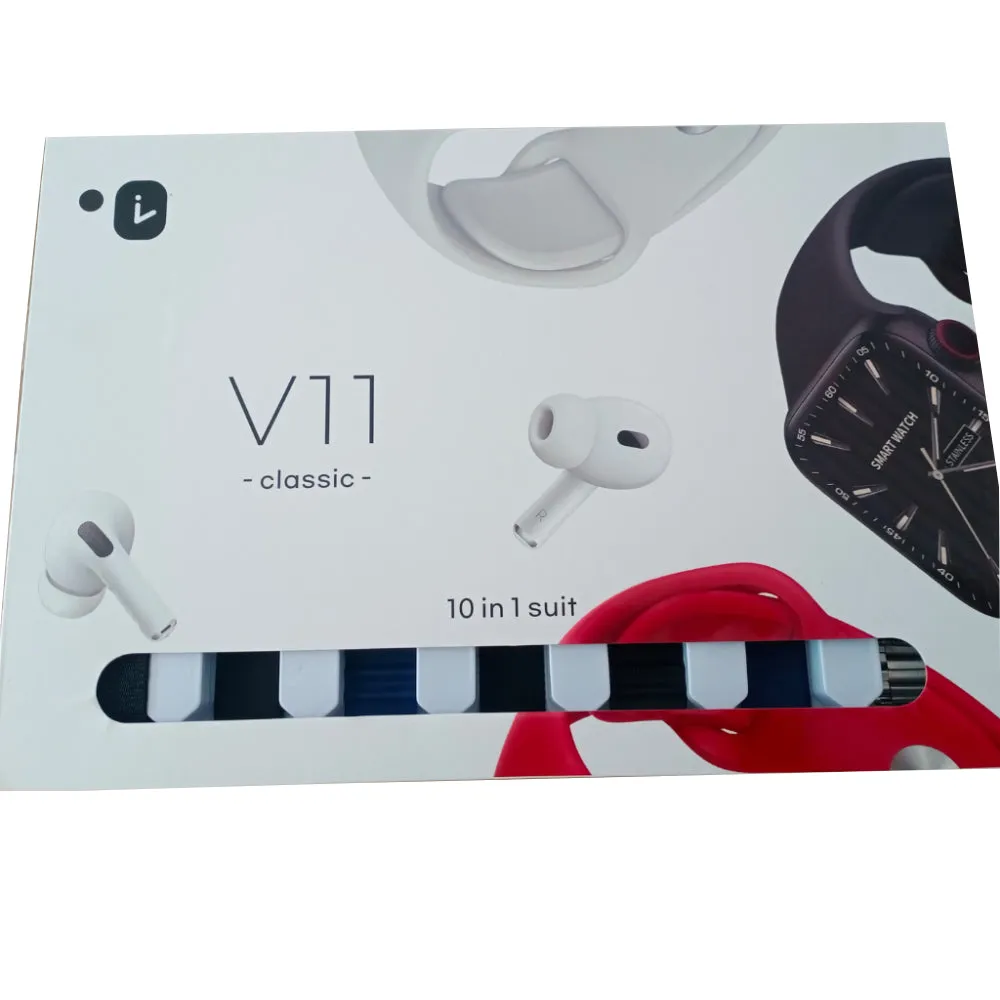 V11 Smart Watch with Earbuds 3rd Gen & 7 Straps