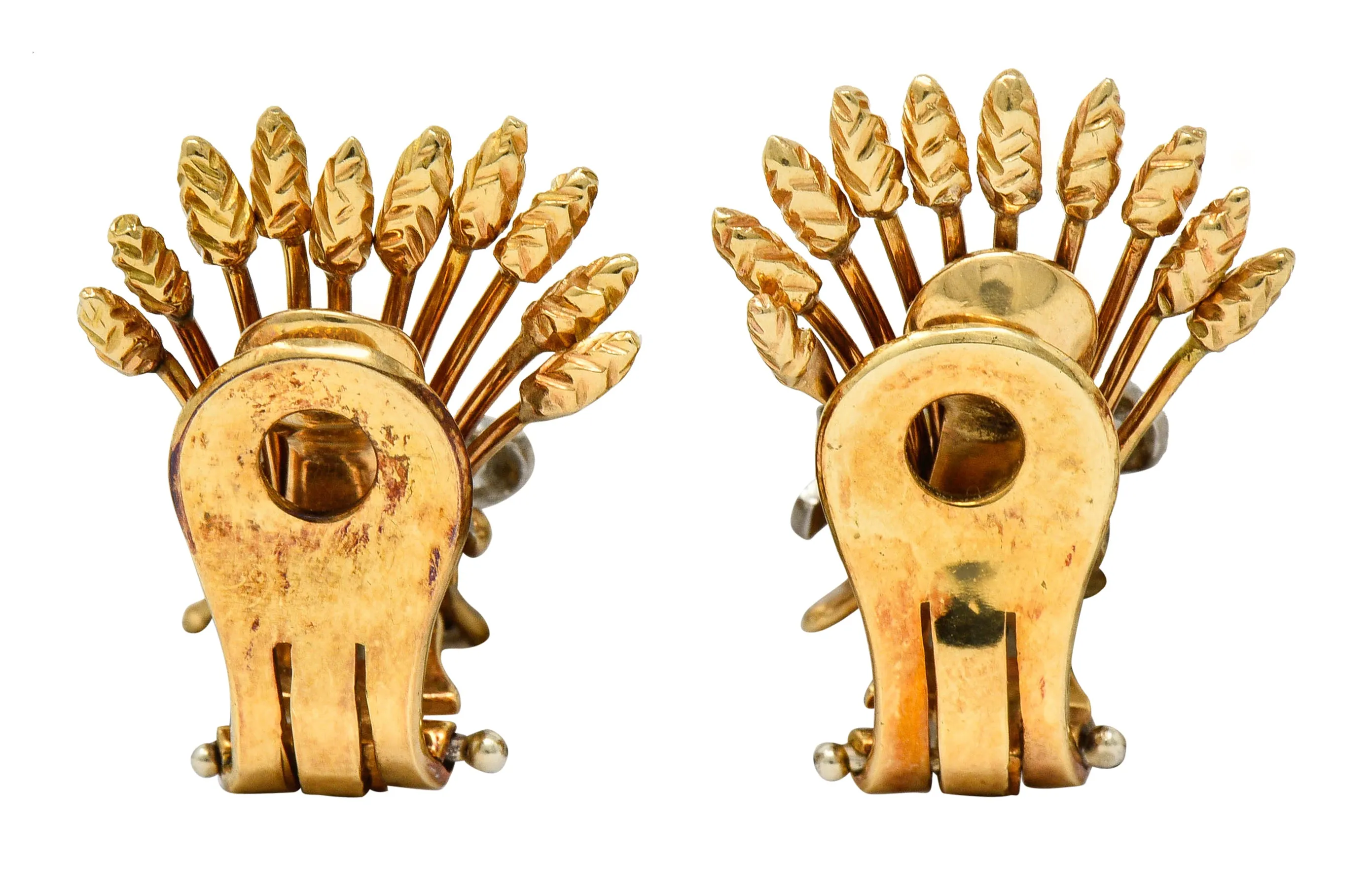 Verdura Retro Diamond 14 Karat Gold Wheat Earrings & Brooch