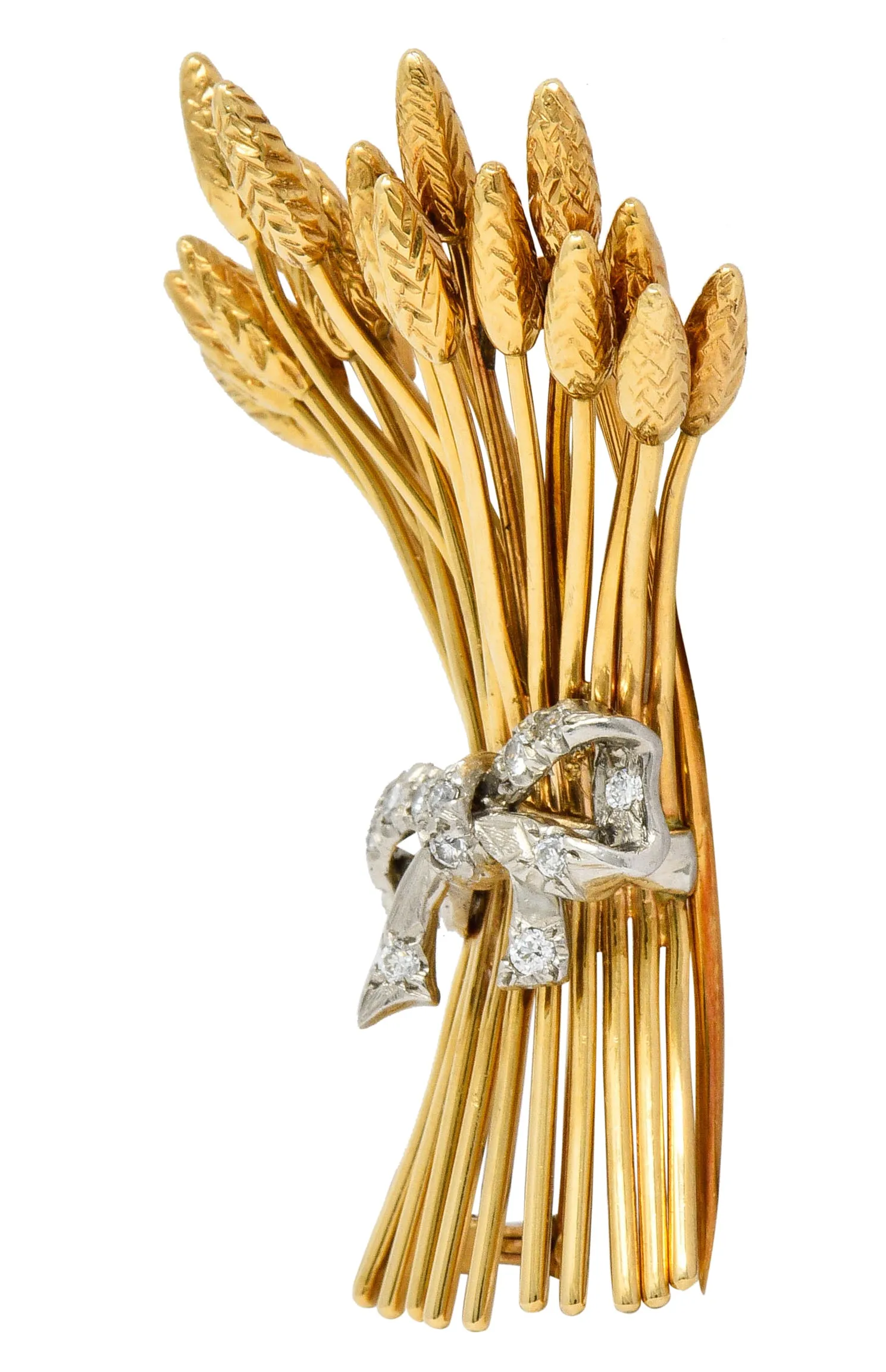 Verdura Retro Diamond 14 Karat Gold Wheat Earrings & Brooch