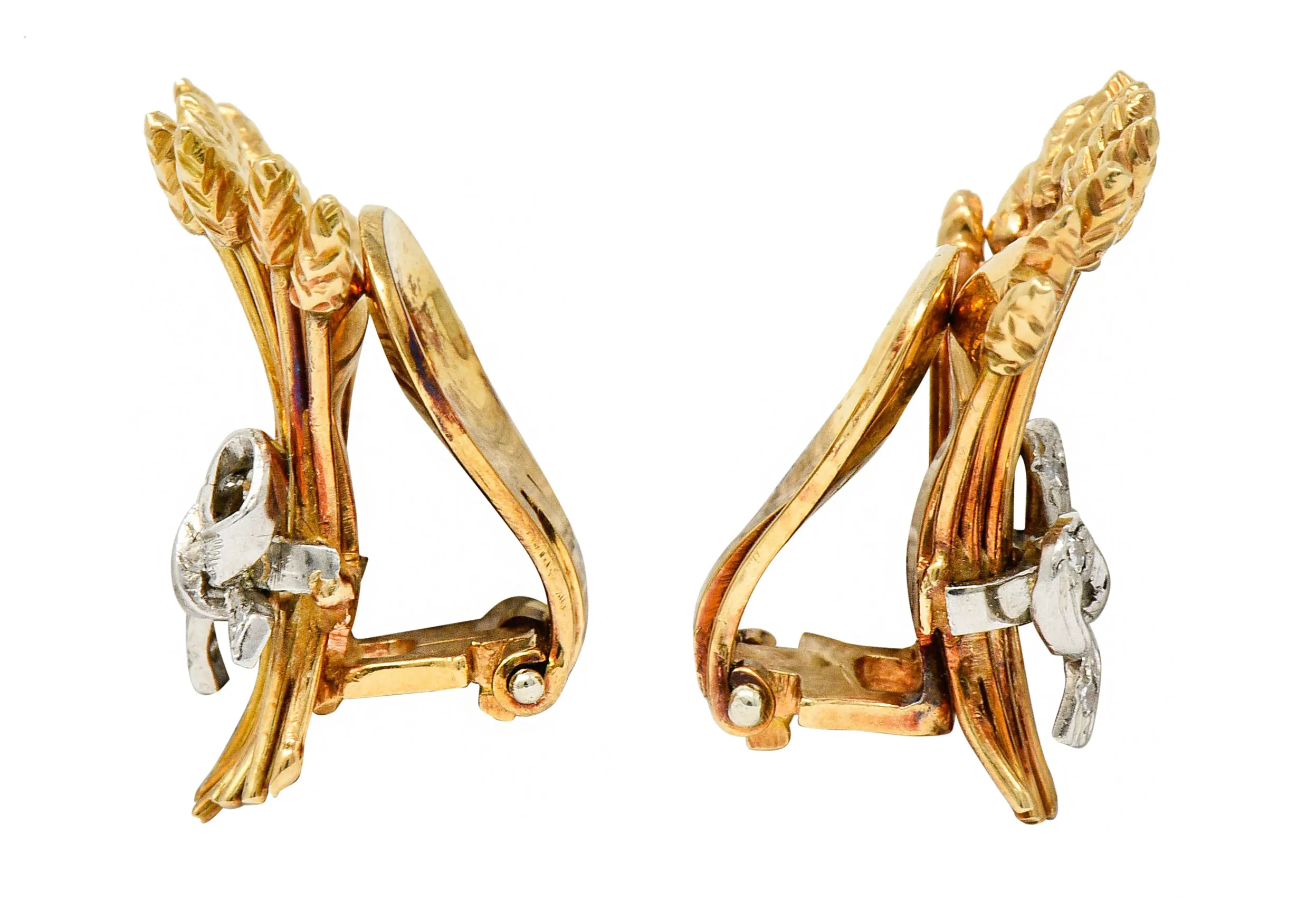 Verdura Retro Diamond 14 Karat Gold Wheat Earrings & Brooch