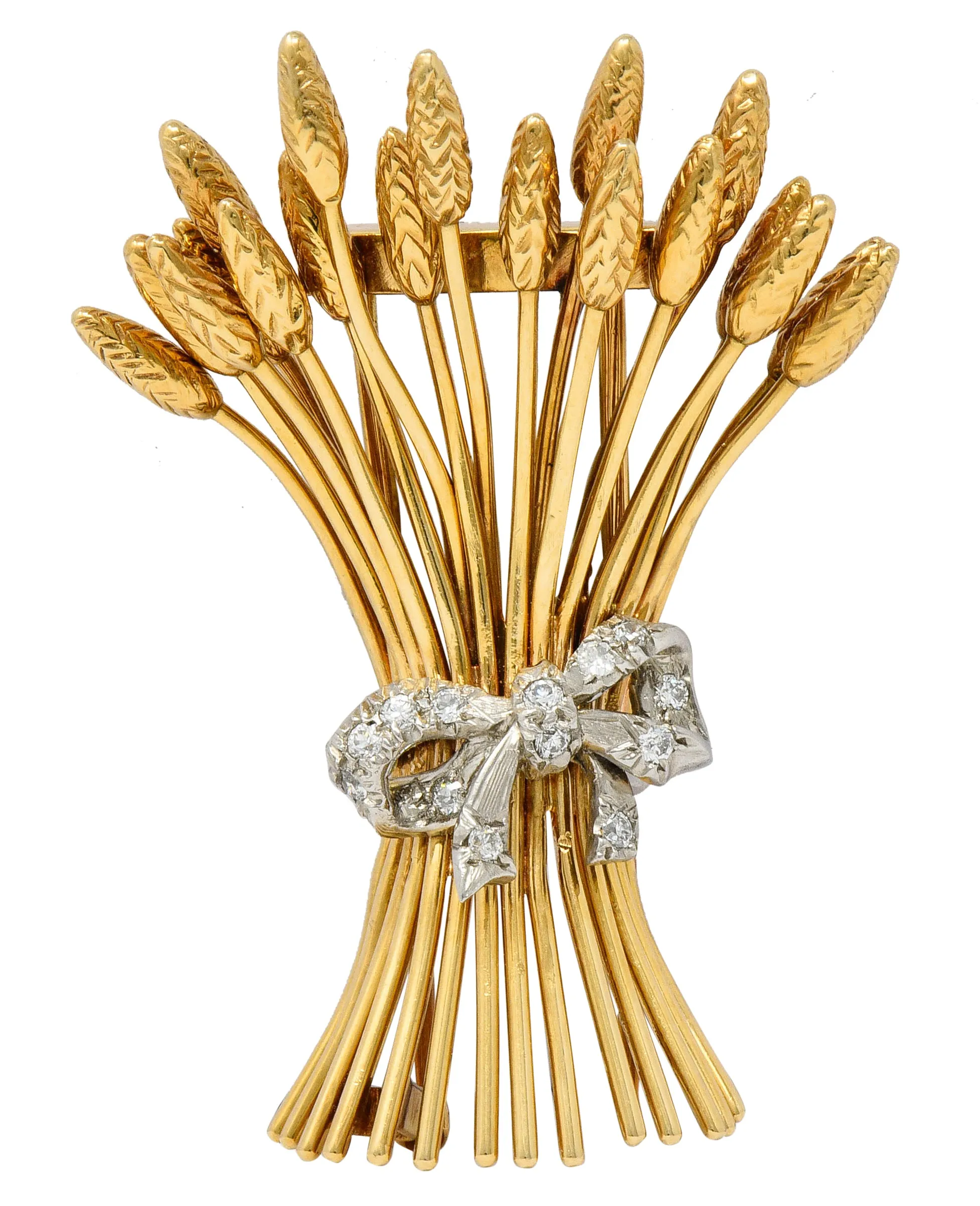 Verdura Retro Diamond 14 Karat Gold Wheat Earrings & Brooch