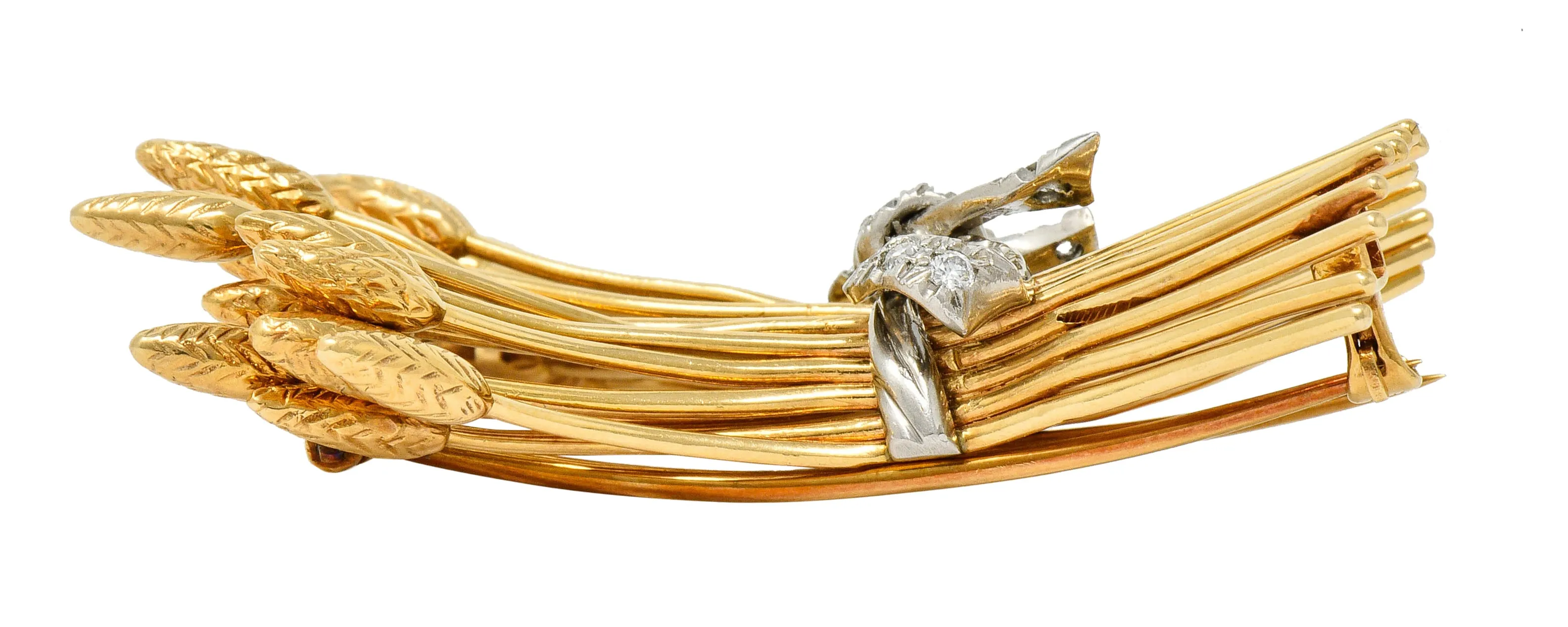 Verdura Retro Diamond 14 Karat Gold Wheat Earrings & Brooch
