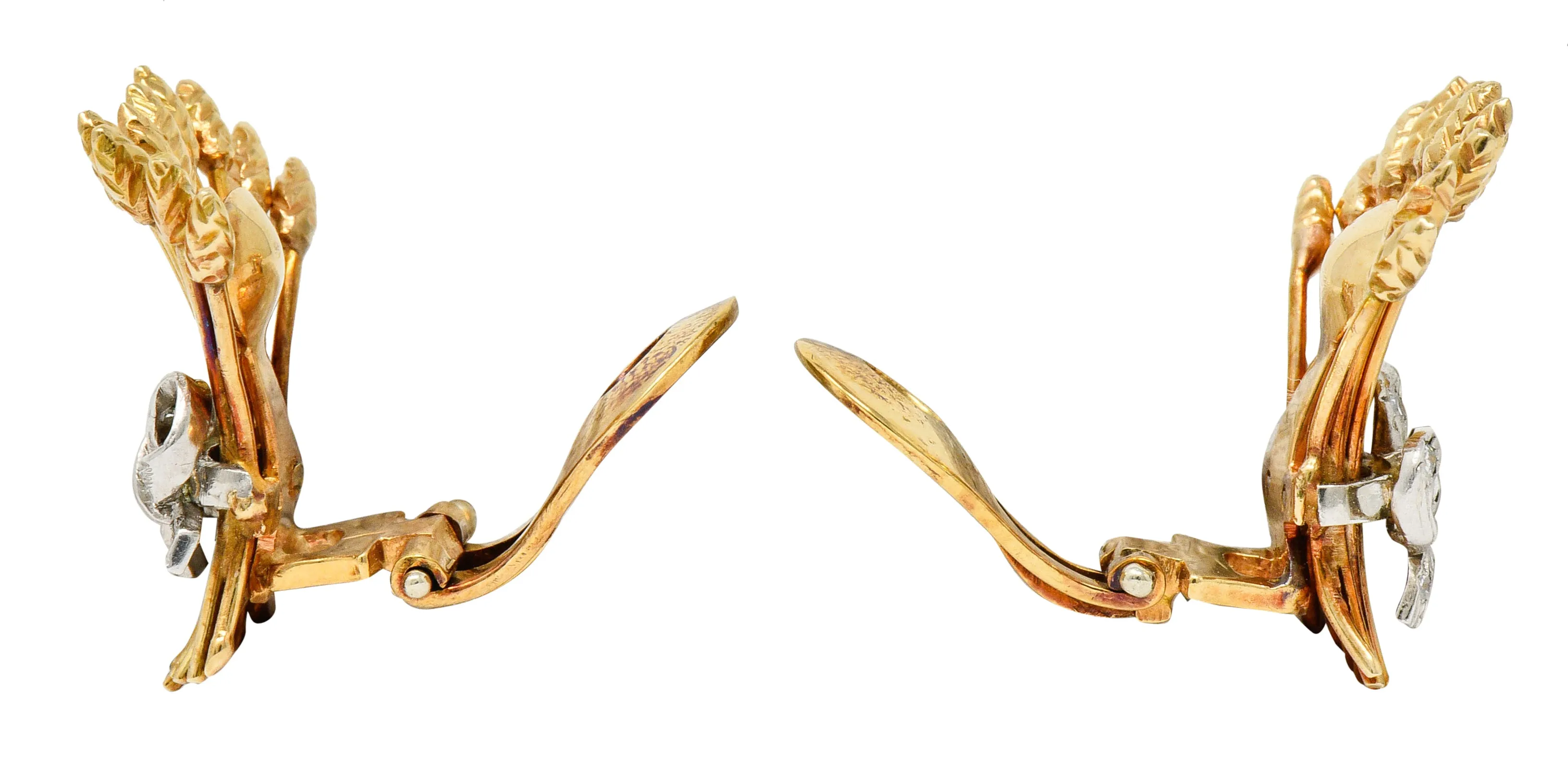 Verdura Retro Diamond 14 Karat Gold Wheat Earrings & Brooch