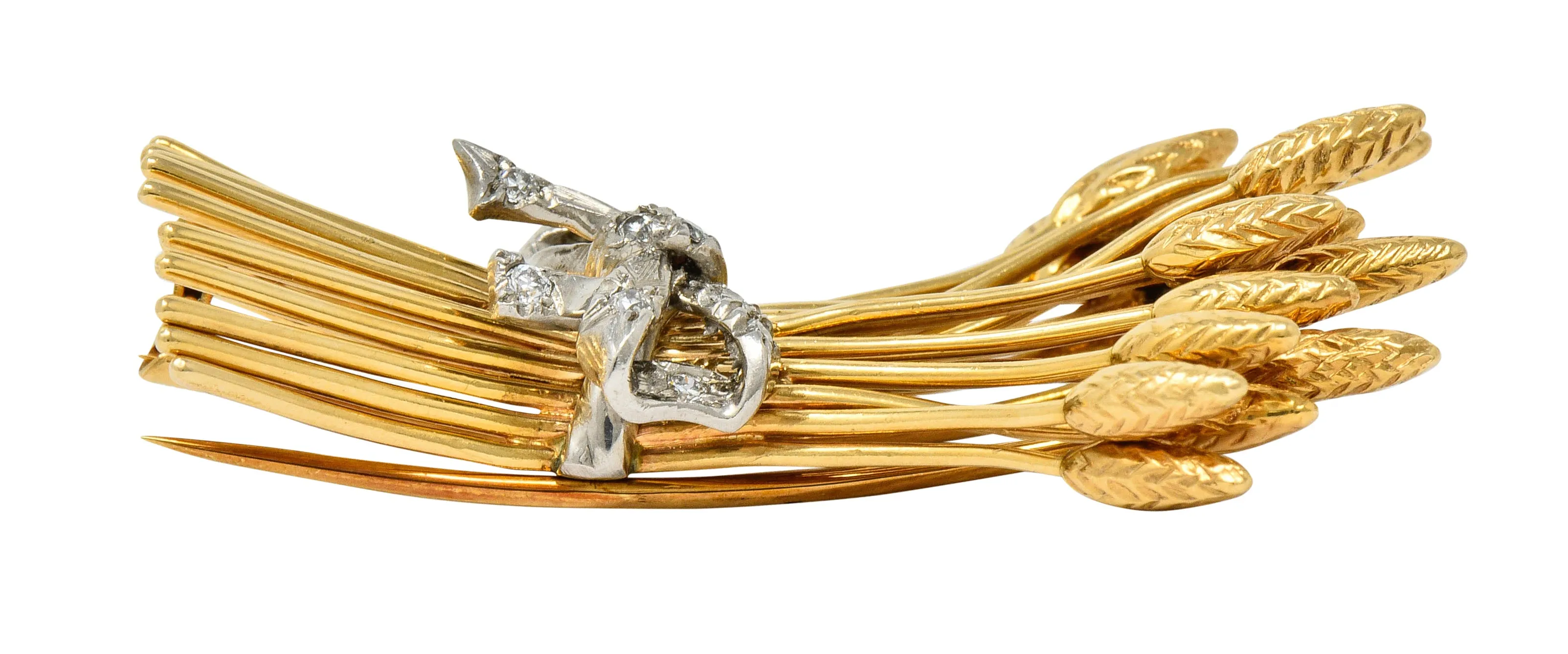 Verdura Retro Diamond 14 Karat Gold Wheat Earrings & Brooch