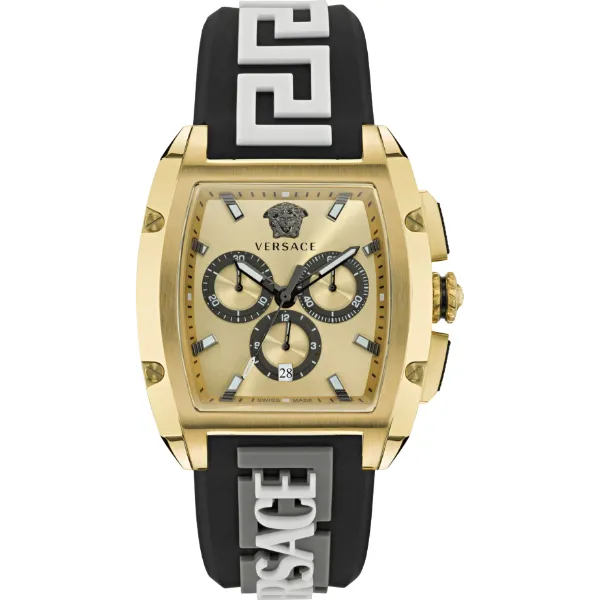 Versace Dominus Black Silicone Strap Gold Dial Chronograph Quartz Watch for Gents - VE6H00223