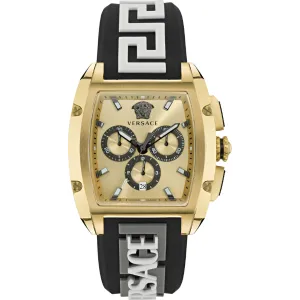 Versace Dominus Black Silicone Strap Gold Dial Chronograph Quartz Watch for Gents - VE6H00223