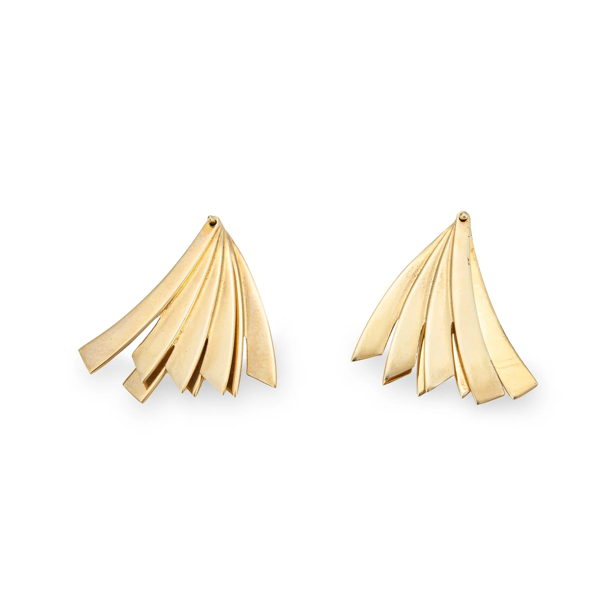 Vintage 80s Fan Earrings 14k Yellow Gold Drops Estate Fine Movable Jewelry