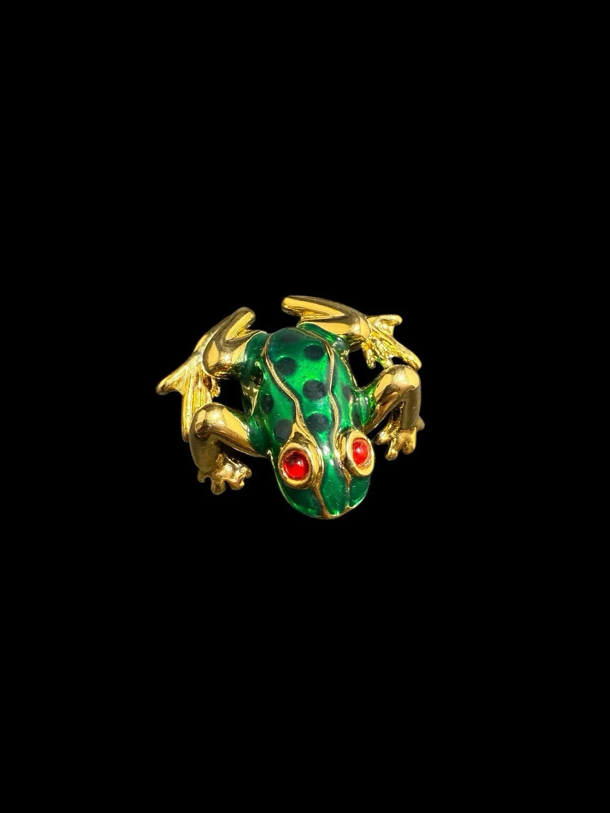 Vintage Animal Brooches Frog Bird Pins Rhinestone Enamel Gold Tone