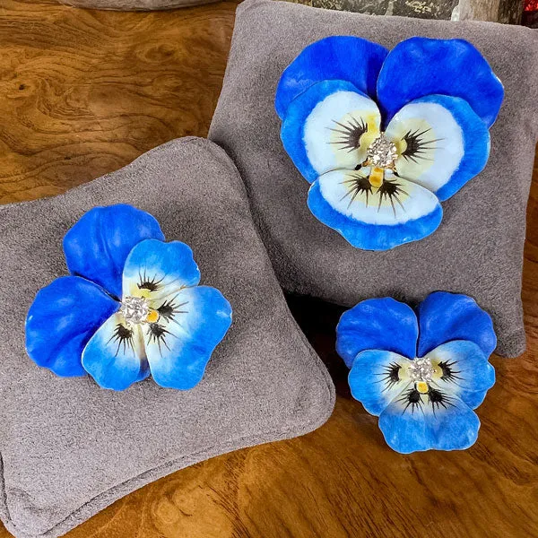 Vintage Diamond Enamel Pansy Pin