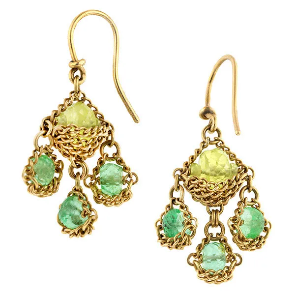 Vintage Faceted Peridot & Tourmaline Bead Drop Earrings