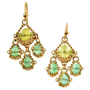Vintage Faceted Peridot & Tourmaline Bead Drop Earrings