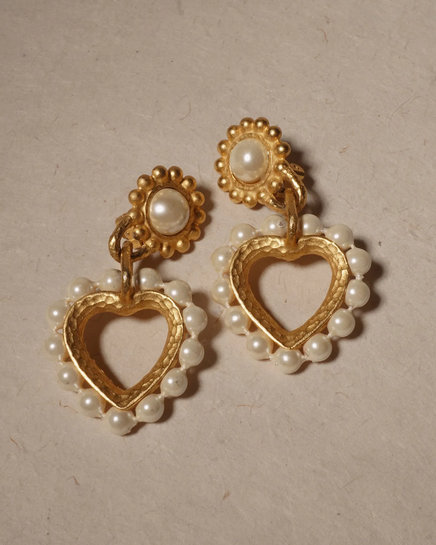 Vintage Pearl Heart Drop Earrings