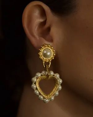 Vintage Pearl Heart Drop Earrings