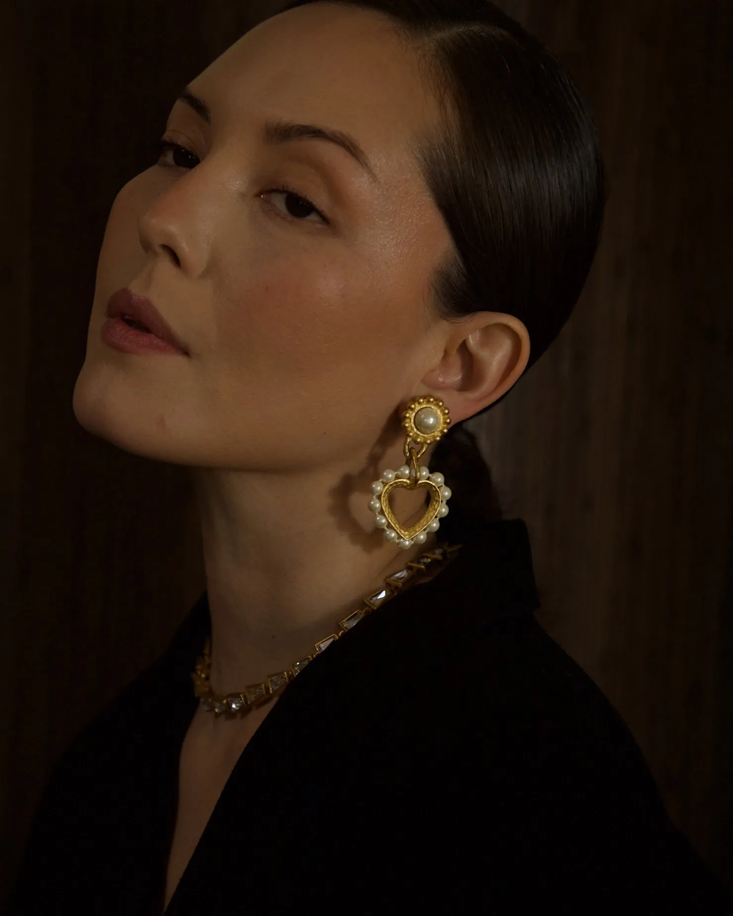 Vintage Pearl Heart Drop Earrings