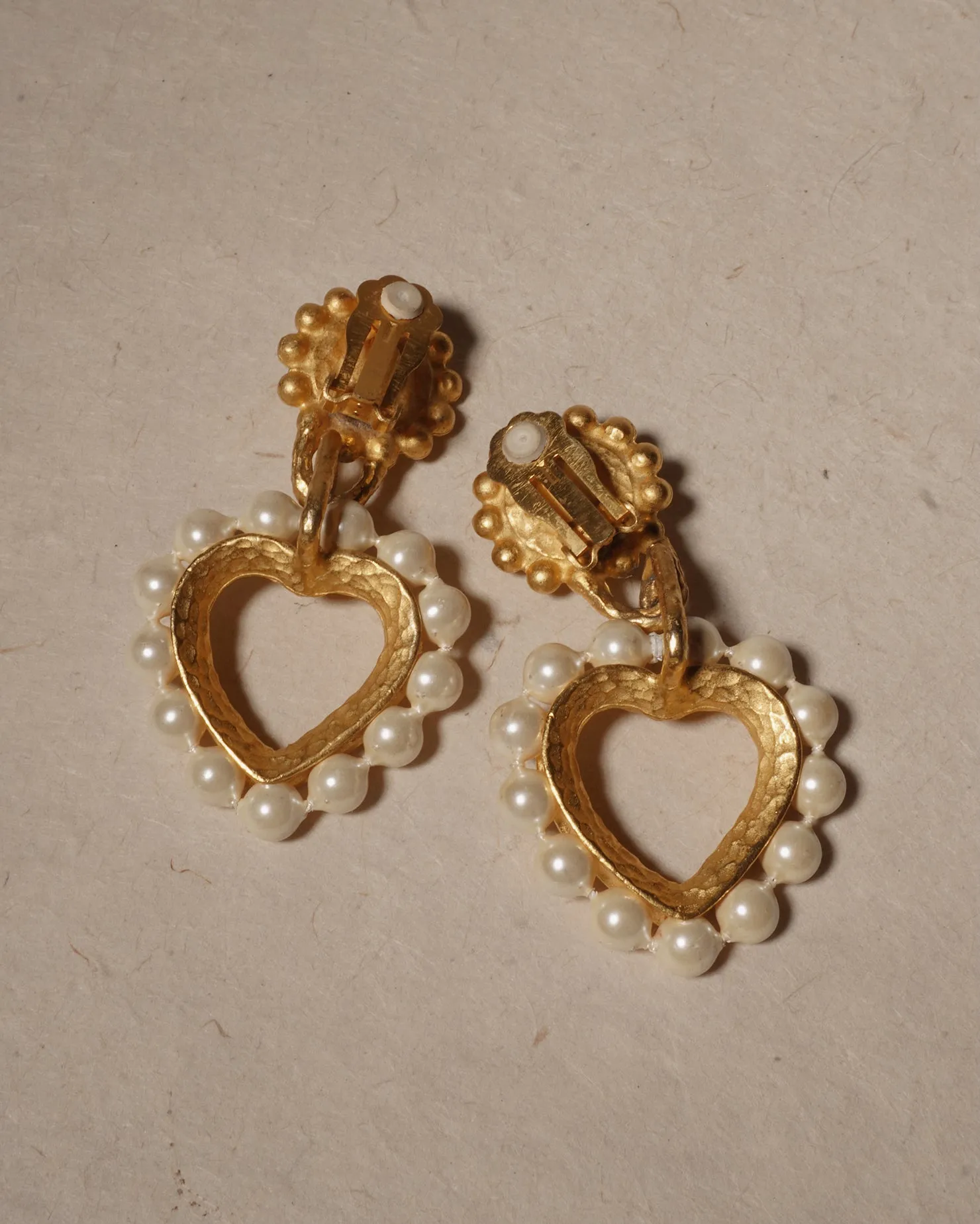 Vintage Pearl Heart Drop Earrings