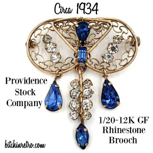 Vintage Providence Stock Co Rhinestone Brooch and Pendant Circa 1934