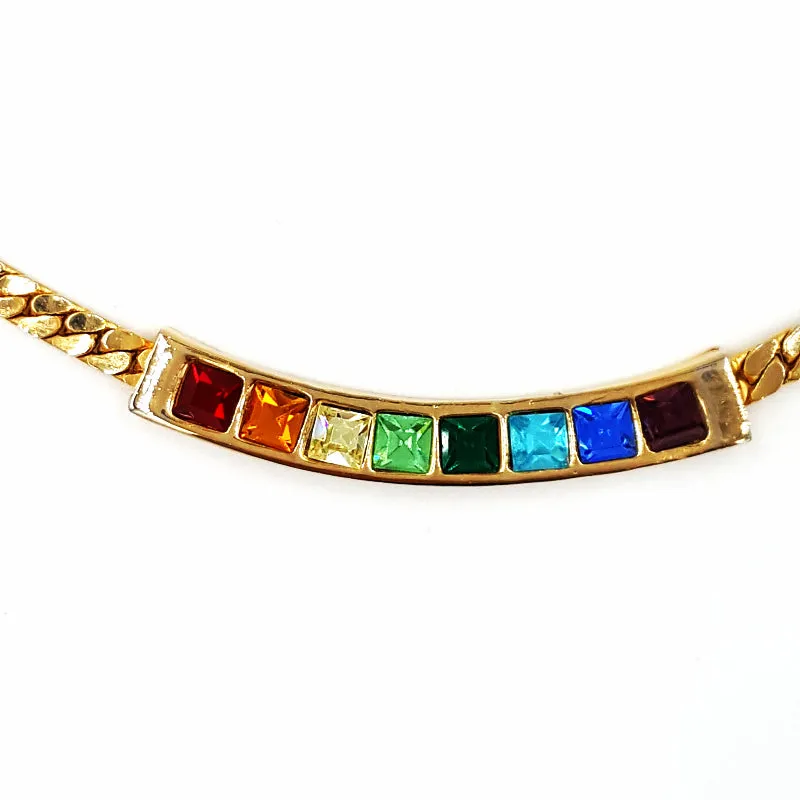 Vintage Rhinestone Rainbow Jewelry Lot Necklace Earrings and Grape Cluster Pin