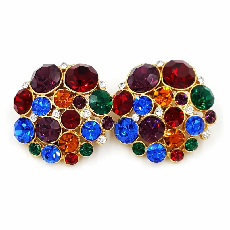 Vintage Rhinestone Rainbow Jewelry Lot Necklace Earrings and Grape Cluster Pin