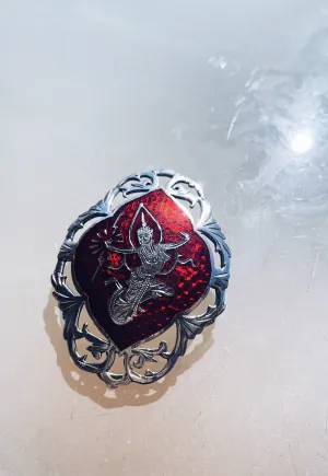 Vintage Siam Silver Brooch with Red Enamel