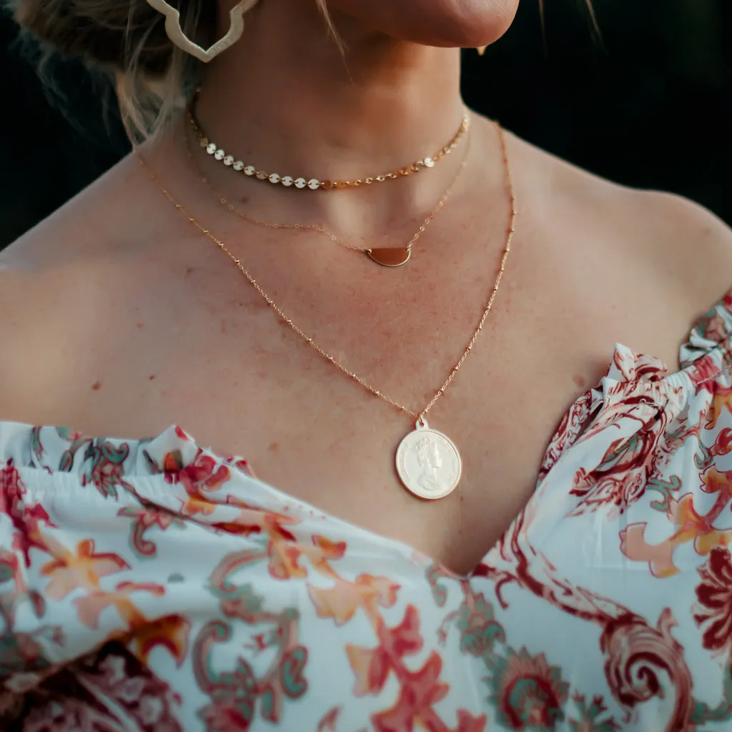 Vivian Dainty Semicircle Disc Necklace | Gold