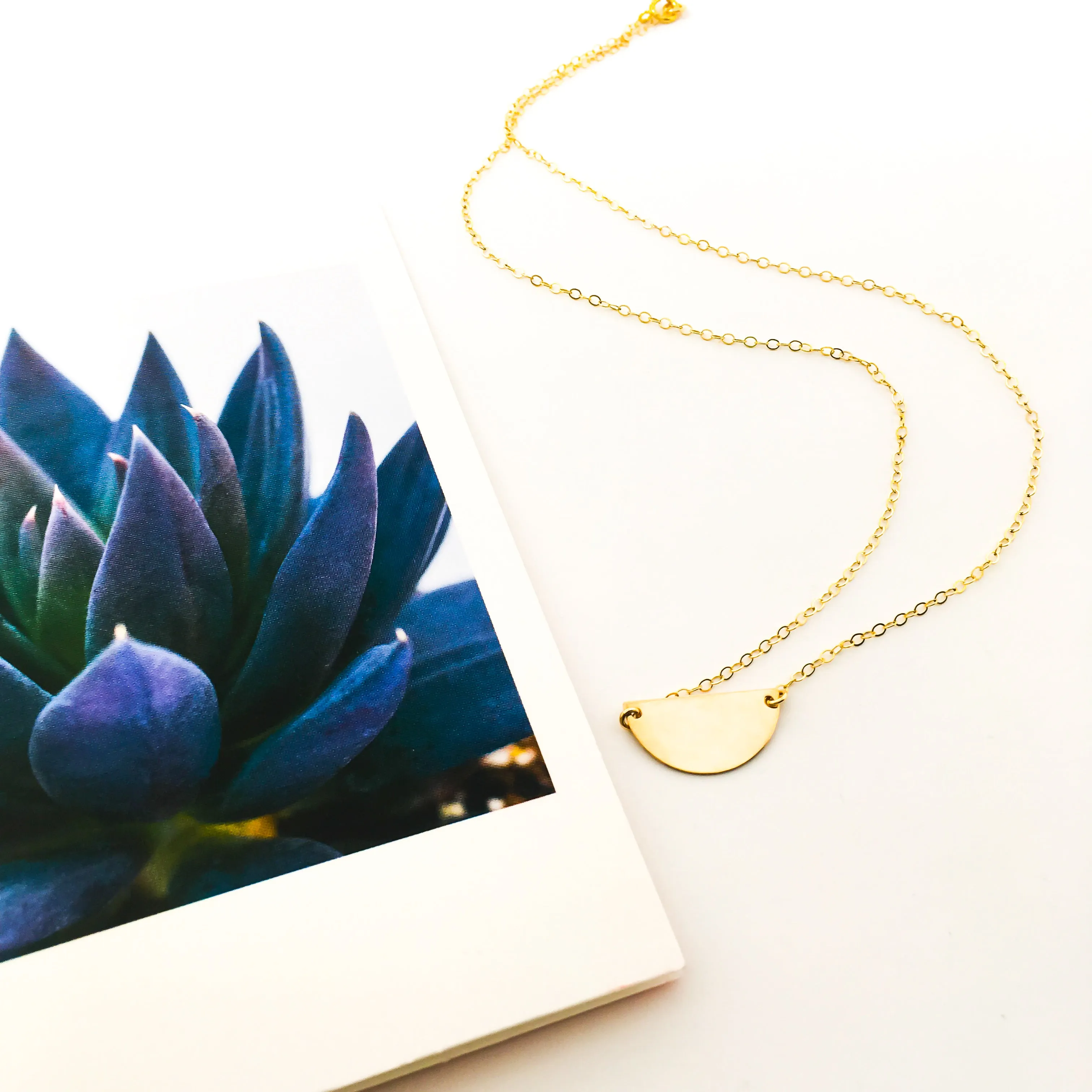 Vivian Dainty Semicircle Disc Necklace | Gold