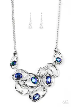 Warp Speed - Blue - Iridescent Gem Ribbon Paparazzi Short Statement Necklace