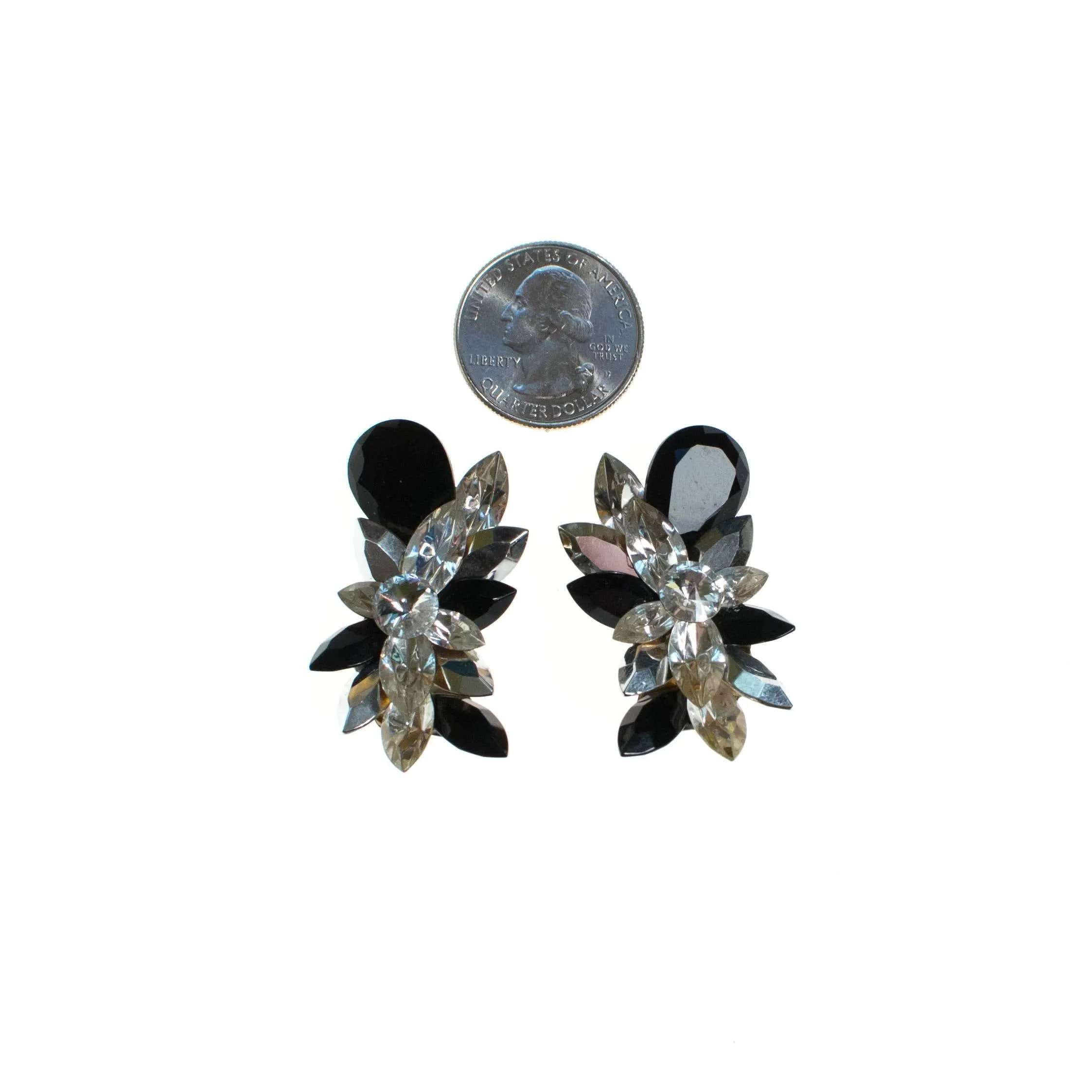 Wendy Gell Black and Diamante Rhinestone Statement Earrings