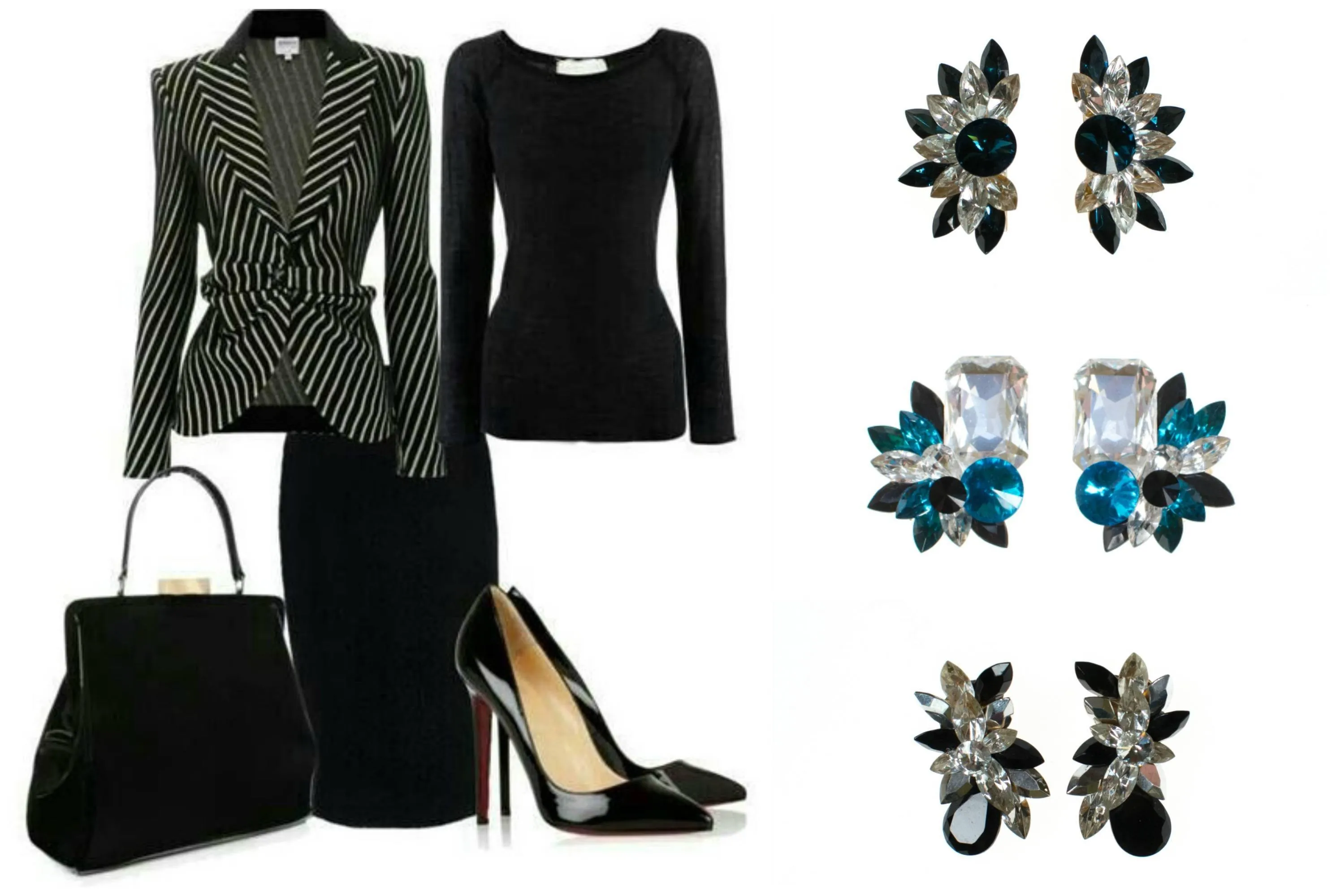 Wendy Gell Black and Diamante Rhinestone Statement Earrings