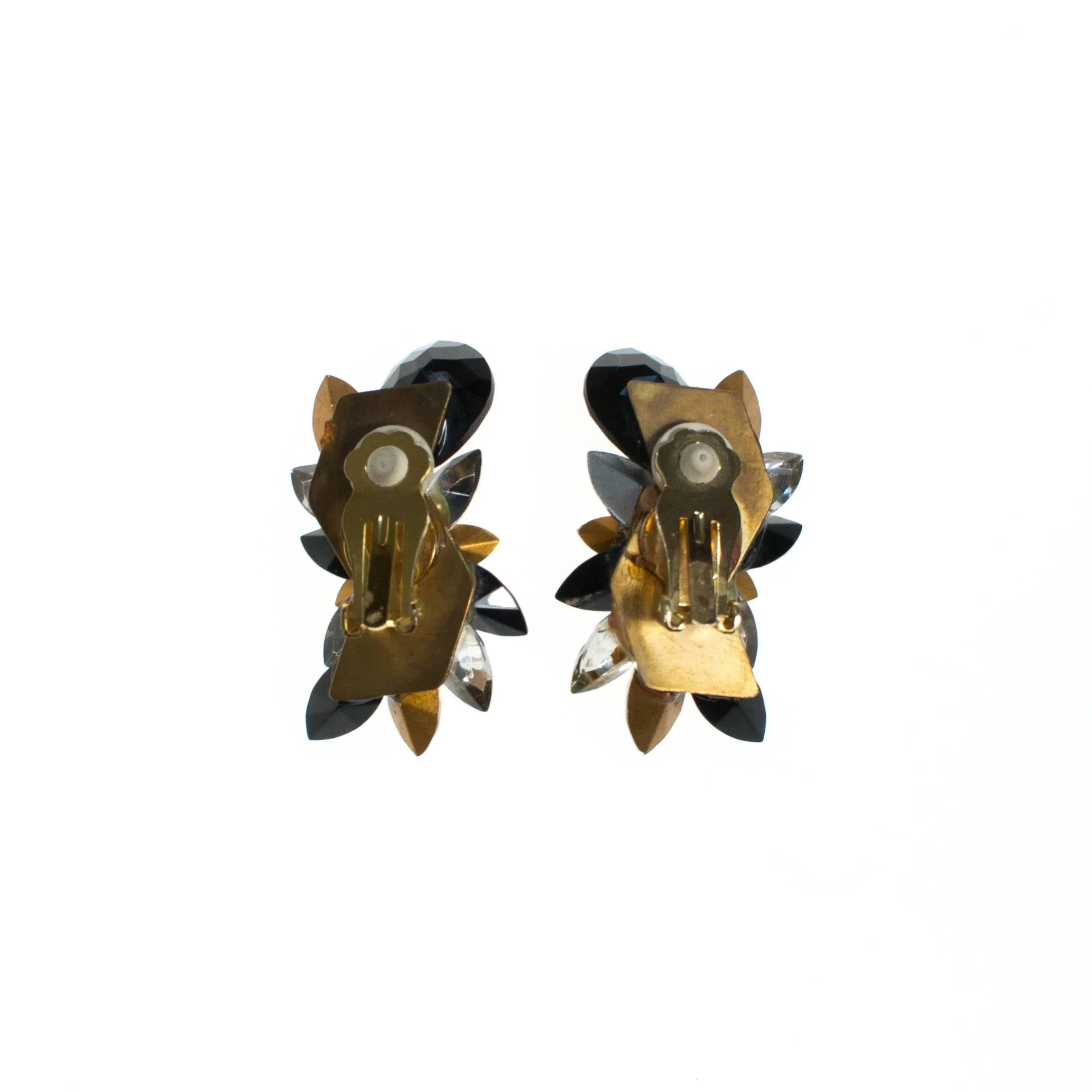 Wendy Gell Black and Diamante Rhinestone Statement Earrings
