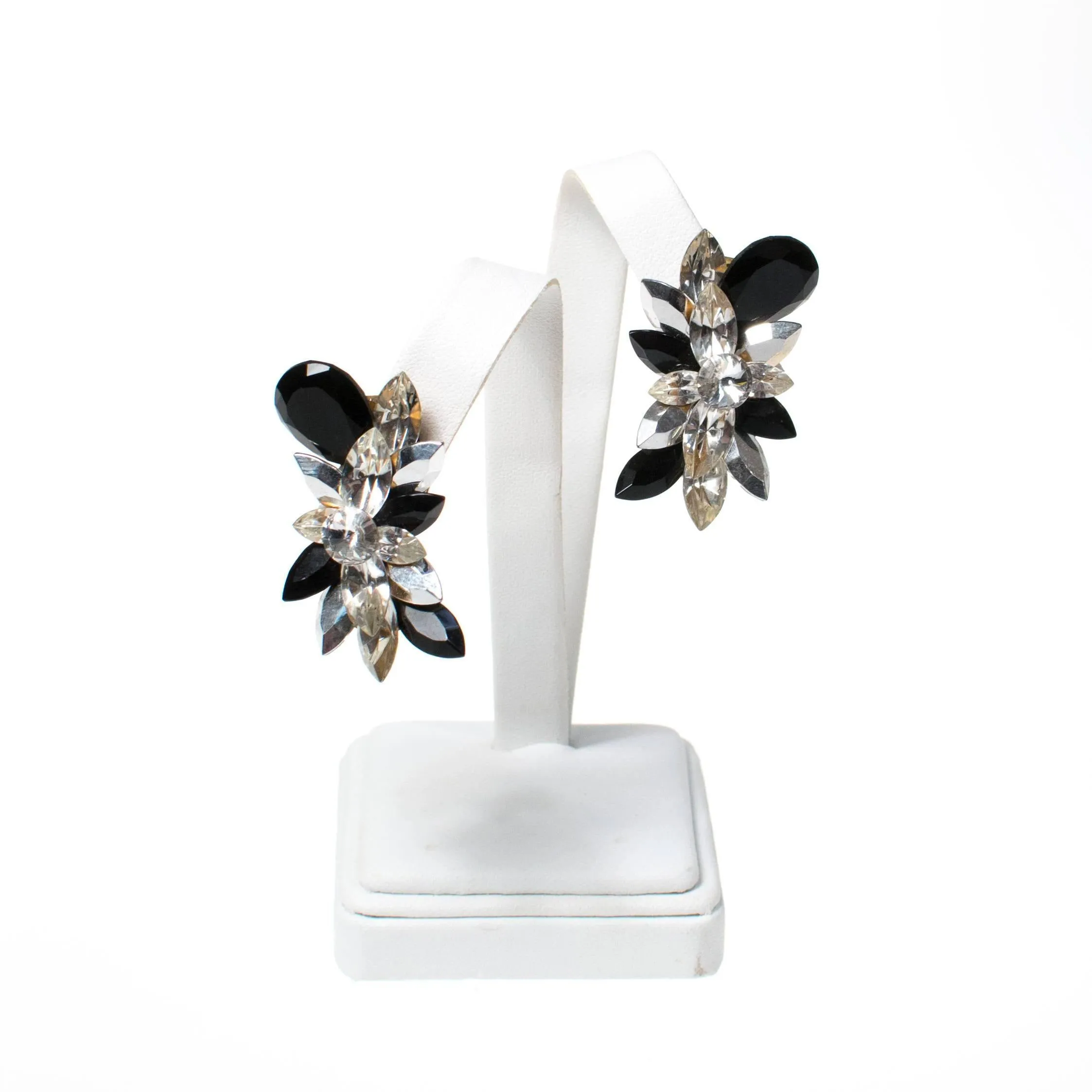 Wendy Gell Black and Diamante Rhinestone Statement Earrings