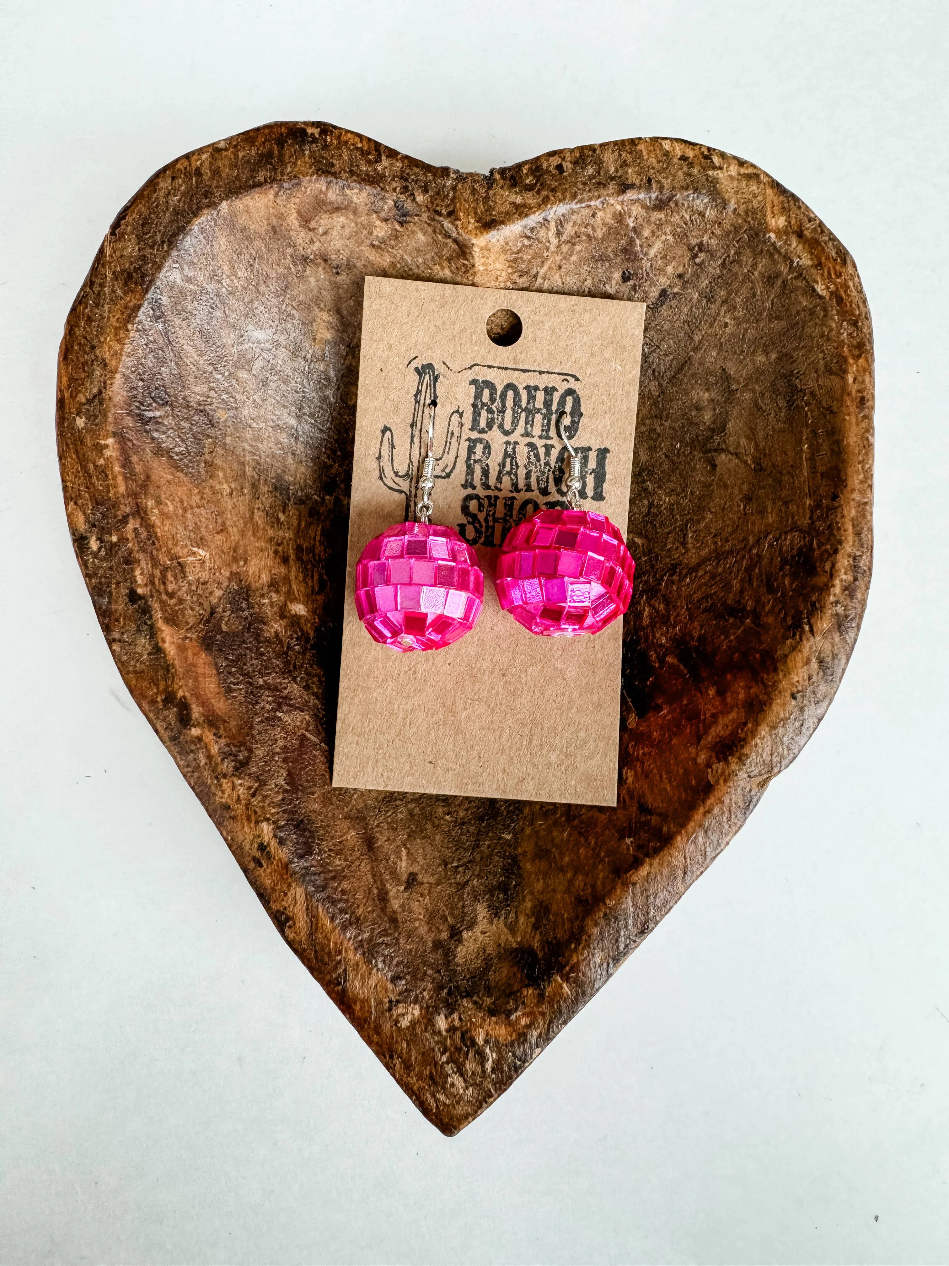 WESTERN DISCO BALL Mirror Dangle Earrings - pink or silver