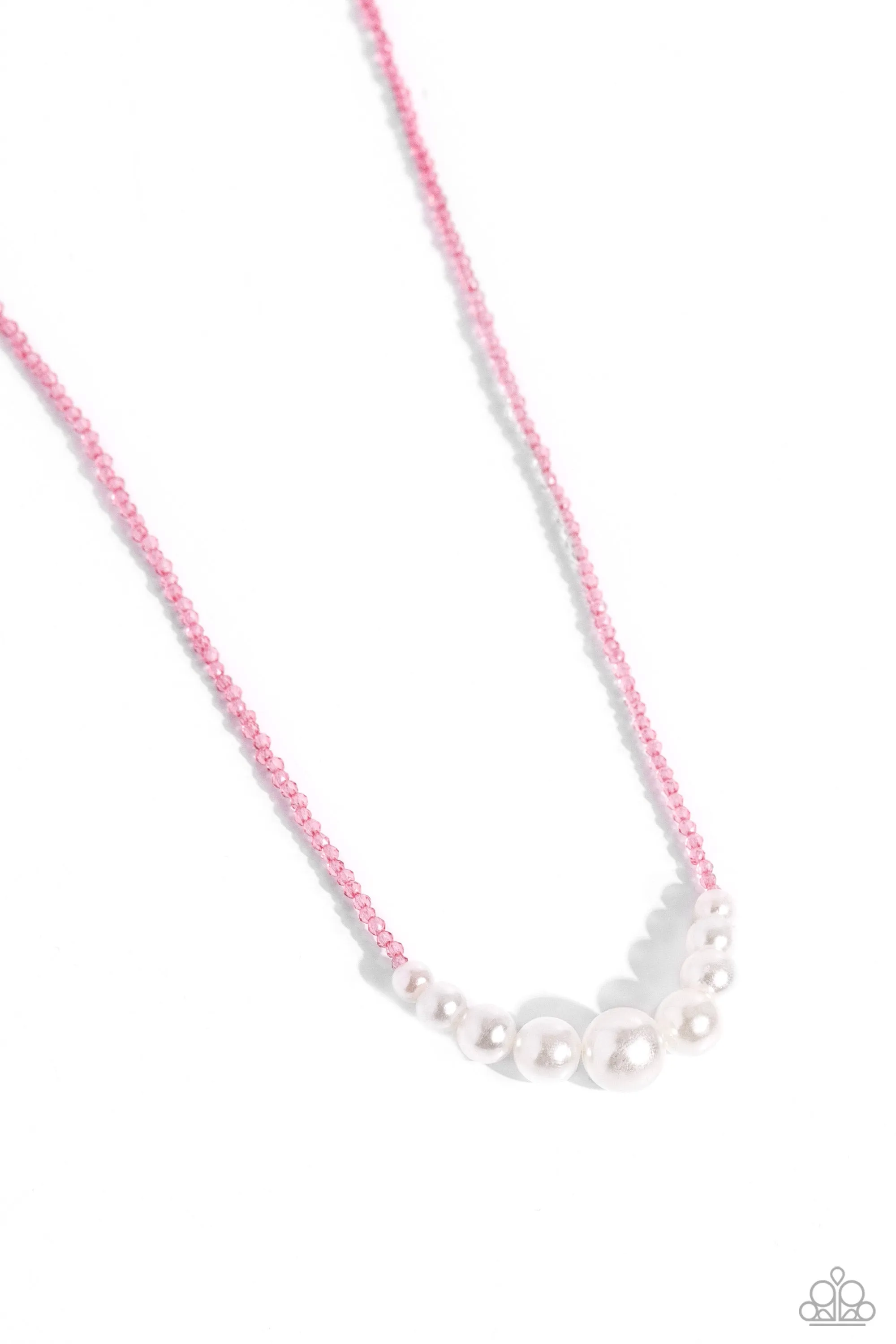 White Collar Whimsy - Pink - Glassy Bead White Pearl Paparazzi Short Necklace
