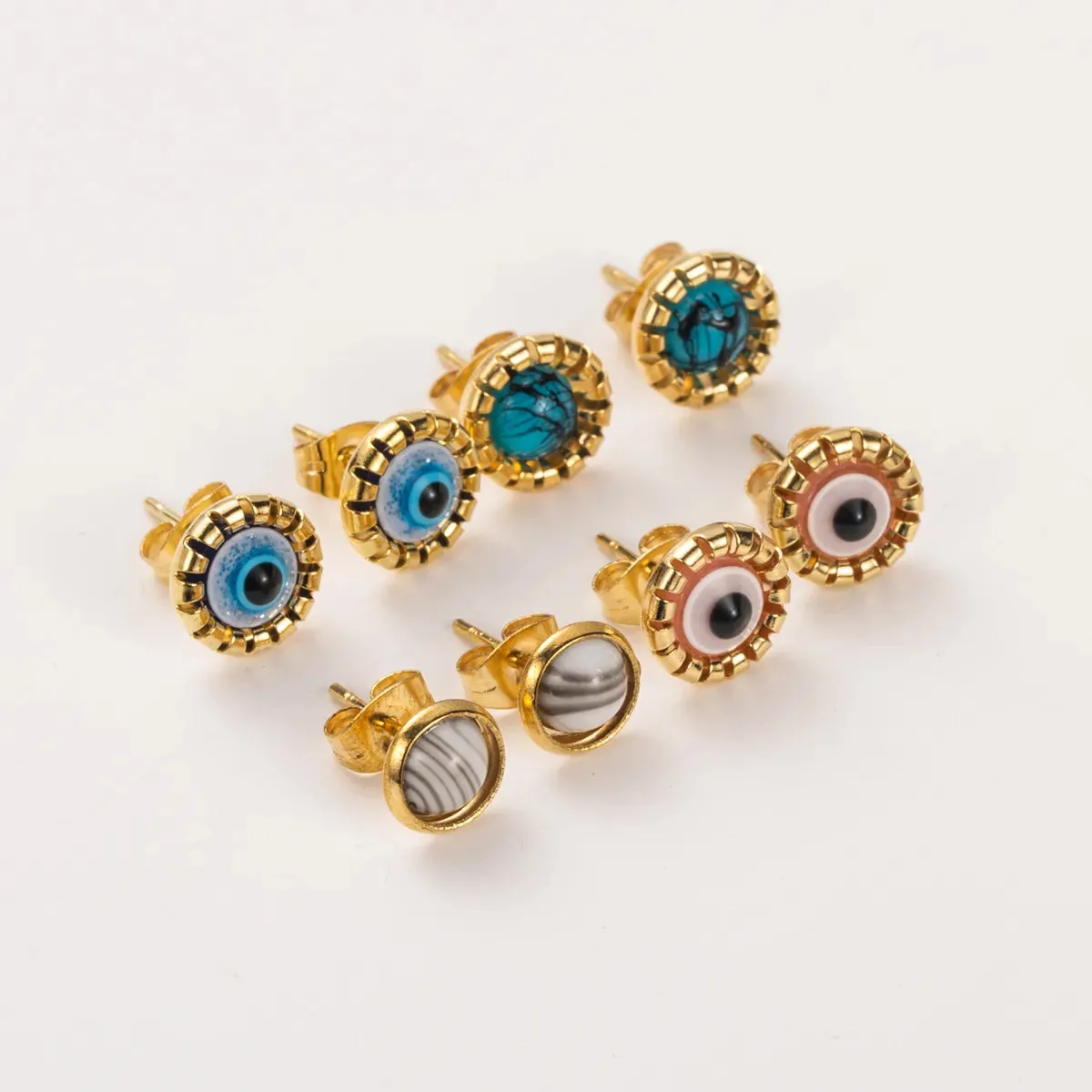 White Evil Eye Stainless Steel Ear Studs