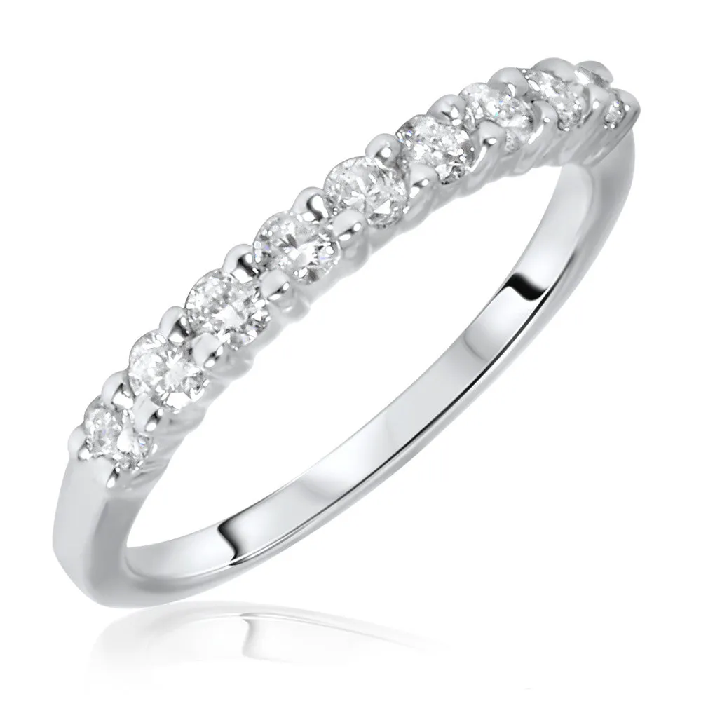 White Gold Shared Prong Precious Stones Band