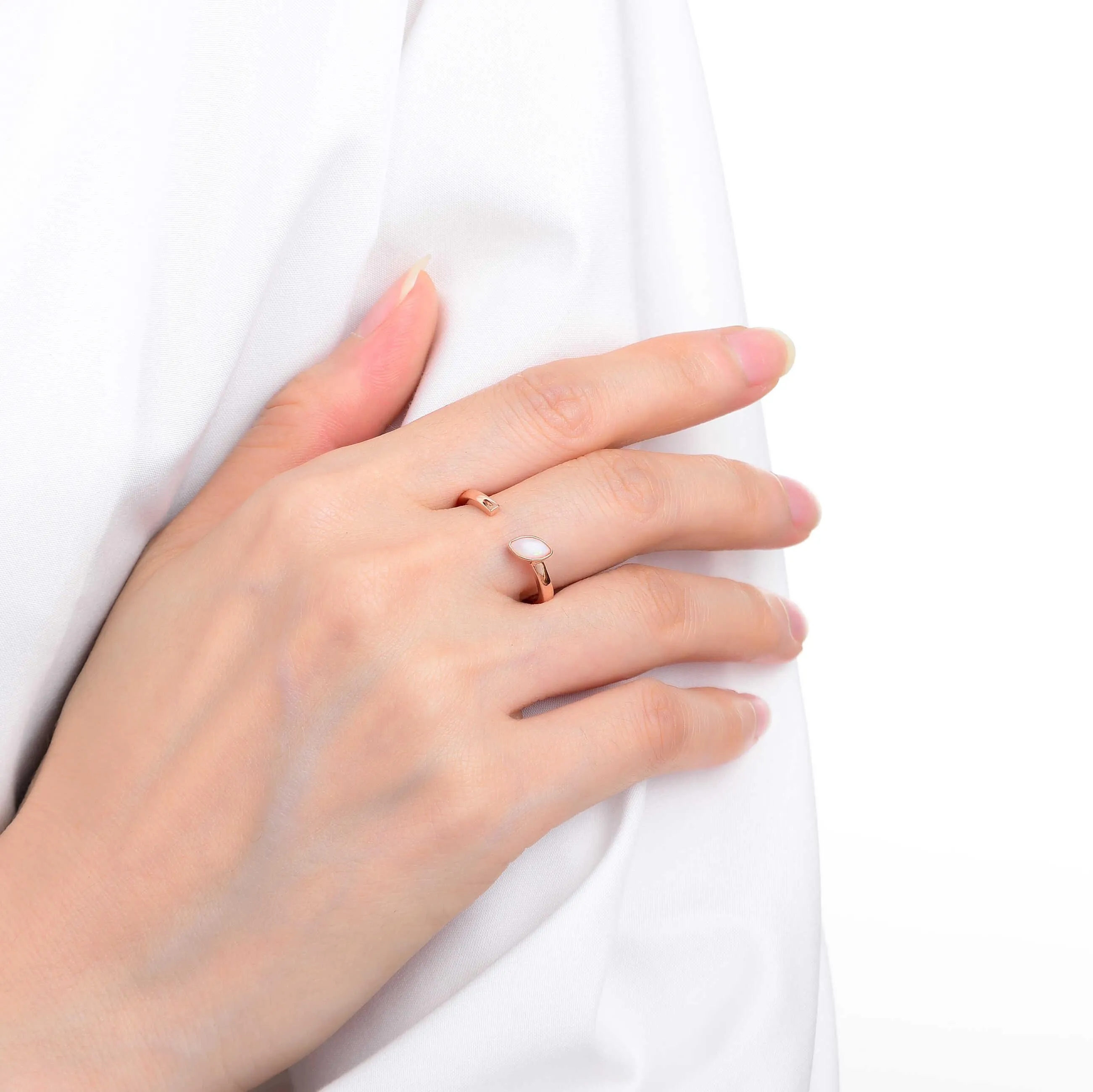 White Opal Marquise Open Midi Ring