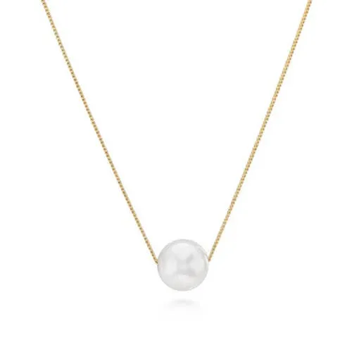 White Pearl Blessing Necklace In Gold-Filled