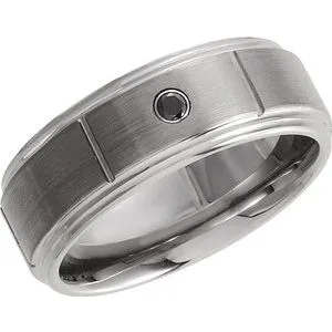 White Tungsten .05CTW Black Diamond 8.3 mm Satin Finish Grooved Band Size 6.5