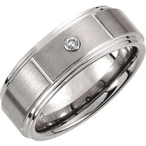 White Tungsten .05CTW Diamond 8.3 mm Satin Finish Grooved Band Size 13.5