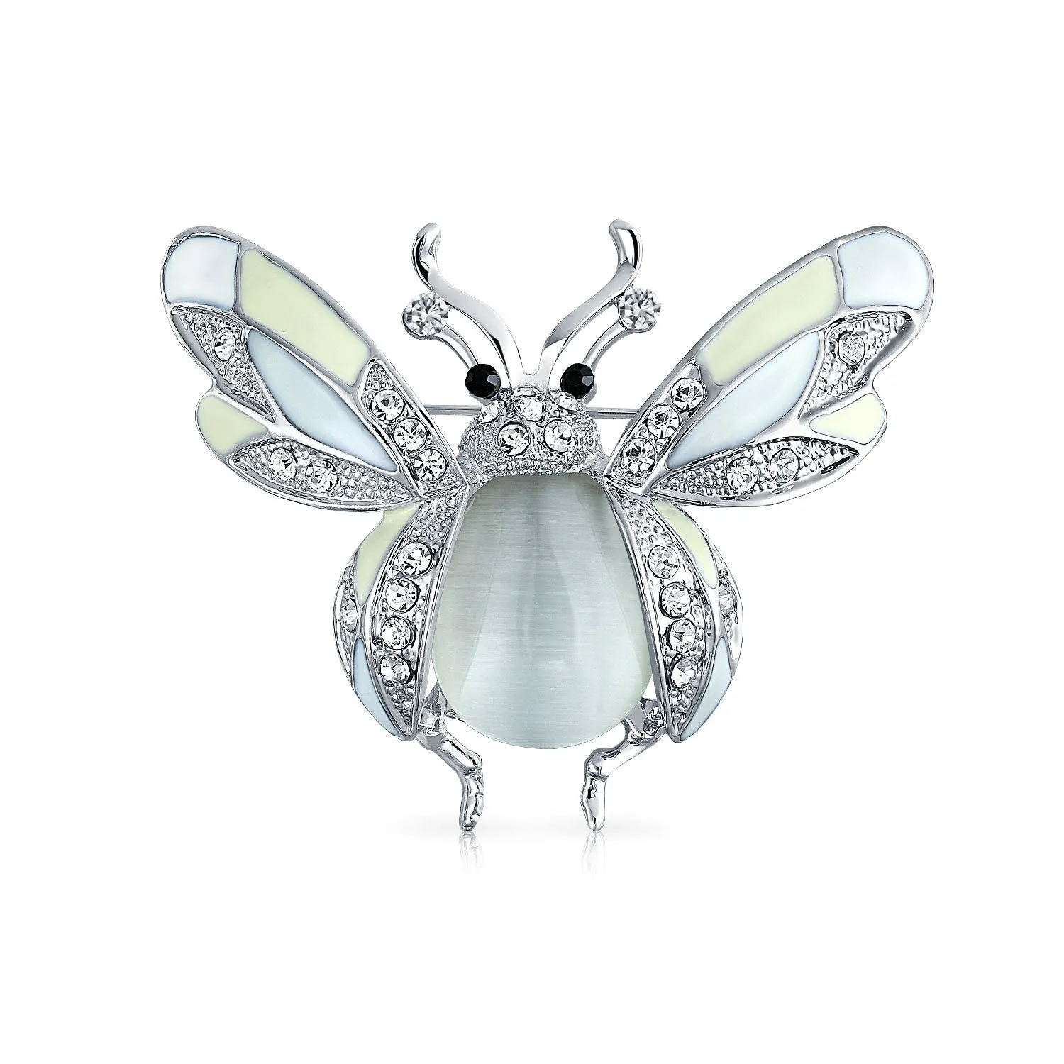 White Yellow Dragonfly Firefly Queen Bee Butterfly Brooch Pin Silver Plated