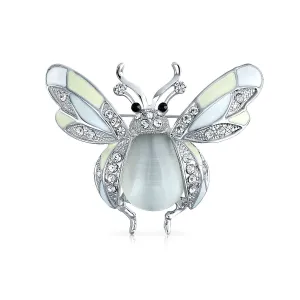 White Yellow Dragonfly Firefly Queen Bee Butterfly Brooch Pin Silver Plated
