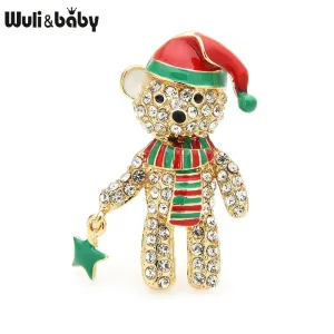 Wuli&baby Full Rhinestone Bear Brooches For Women Enamel Hat Bear Christmas Animal Brooch Pins Gifts