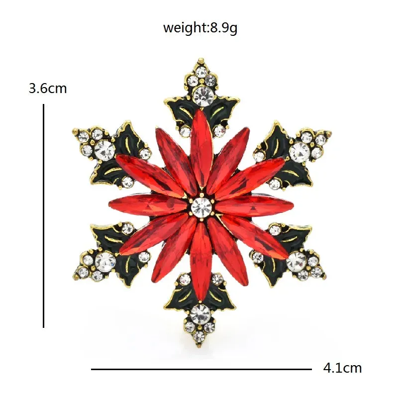 Wuli&baby Red Snowflake Brooches For Women Unisex Rhinestone Beauty Christmas New Year Flower Party Brooch Pin Gifts