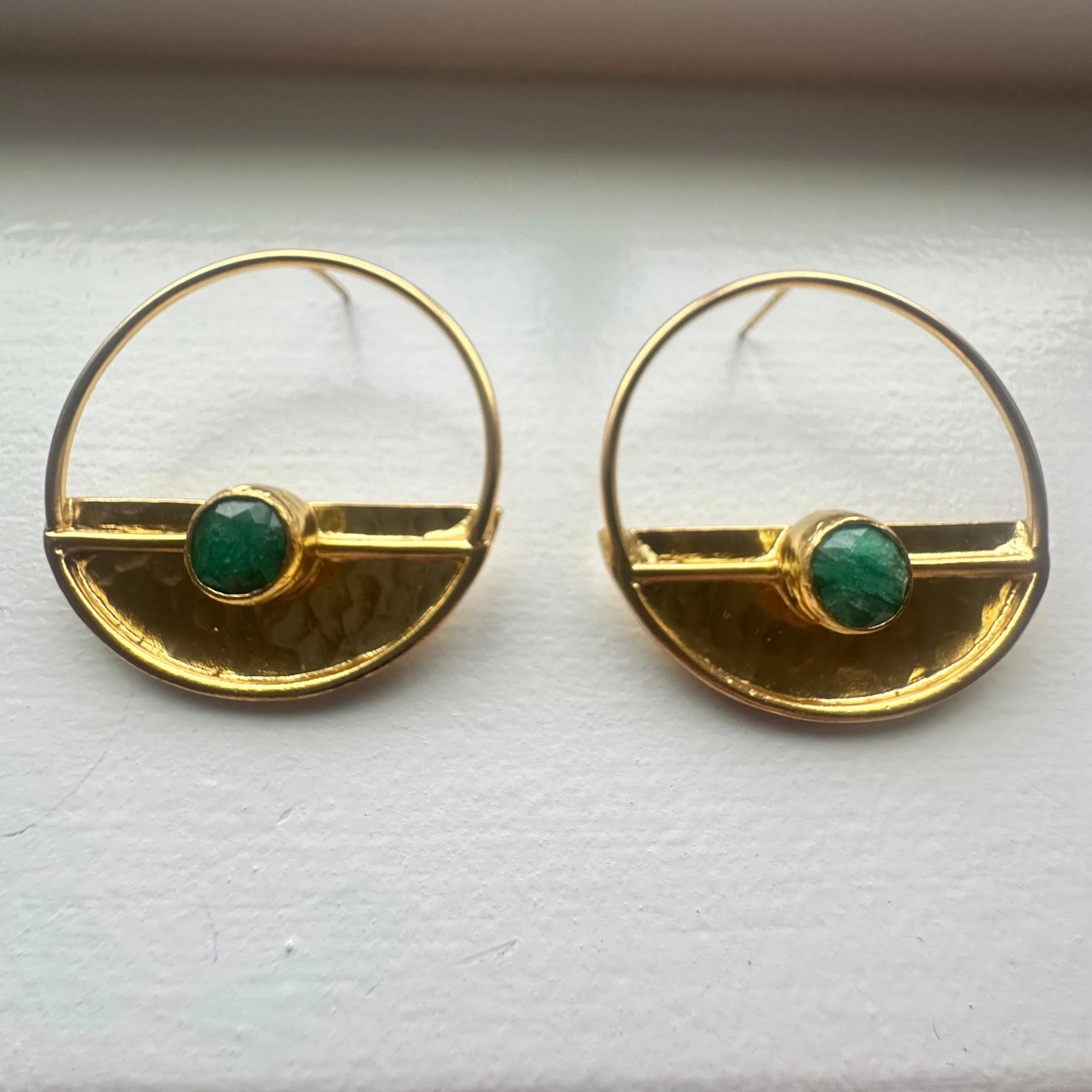 Yarim Ay Green Jade Stud Earrings