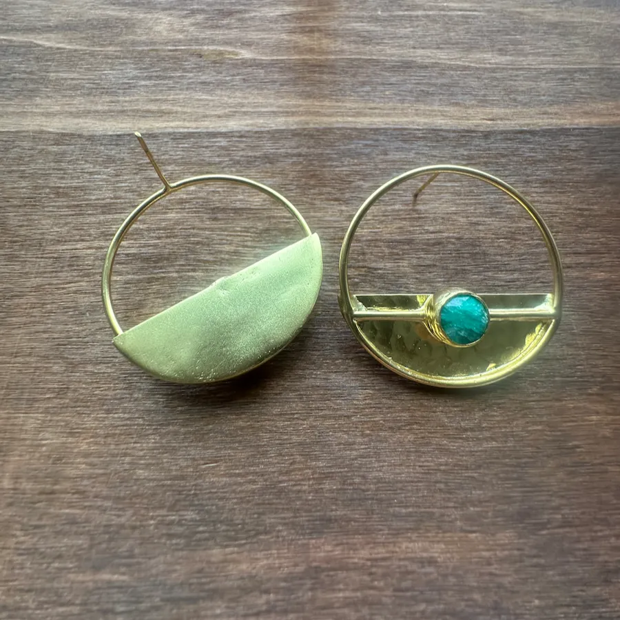 Yarim Ay Green Jade Stud Earrings